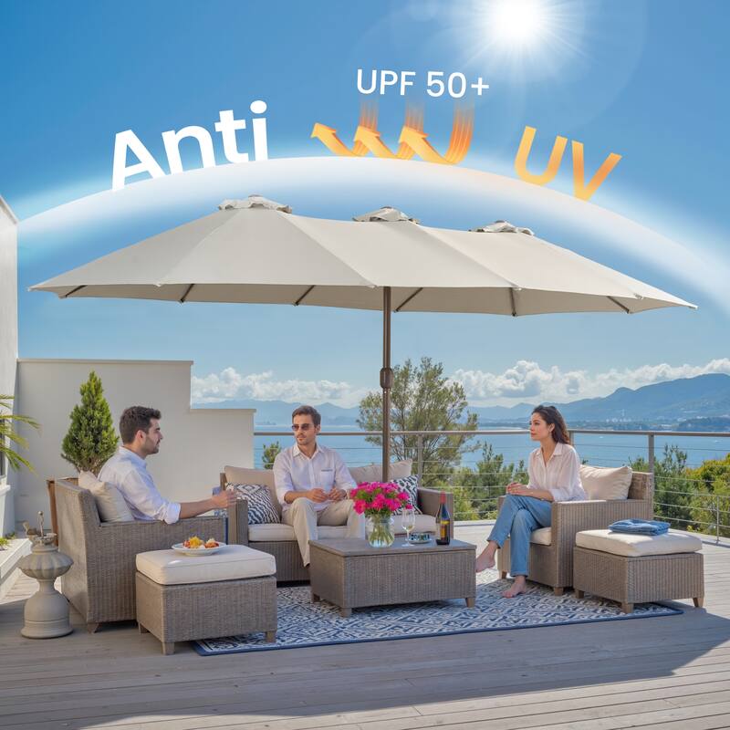 OVIOS 15ft Double-Sided Patio Umbrella with Crank & Weighted Sandbag Base