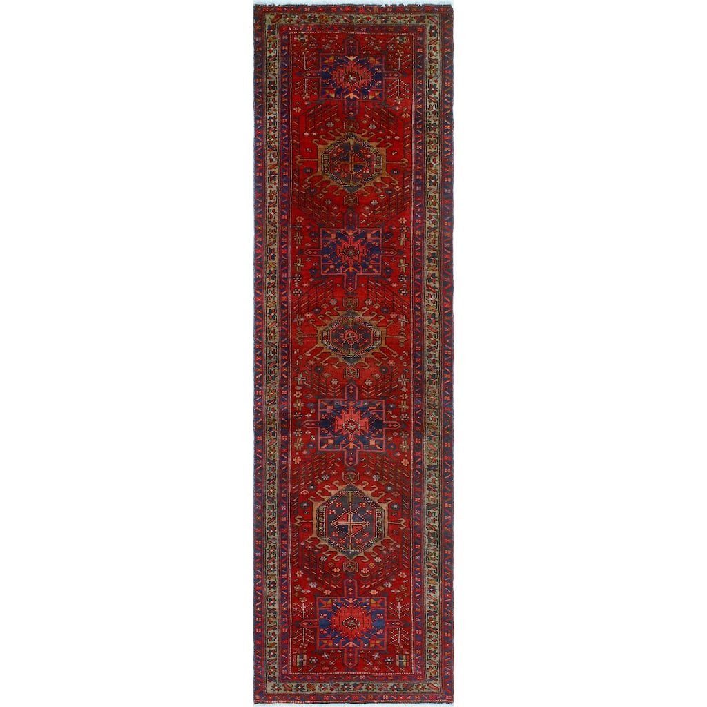 Fine Vintage Distressed MacI Red/Navy Runner - 3'2" x 11'10"