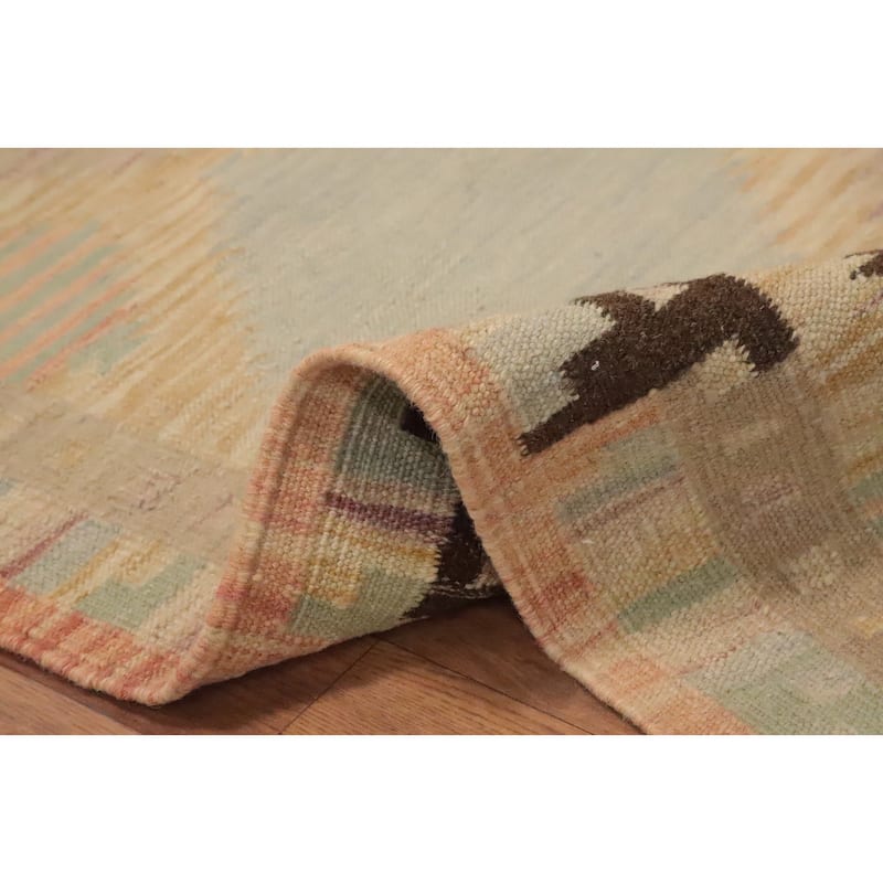 Hand Woven Oriental 100% Wool Carpet Southwestern Tribal Multi-Colored Kilim Runner Rug - 8' 0'' X 2' 2''