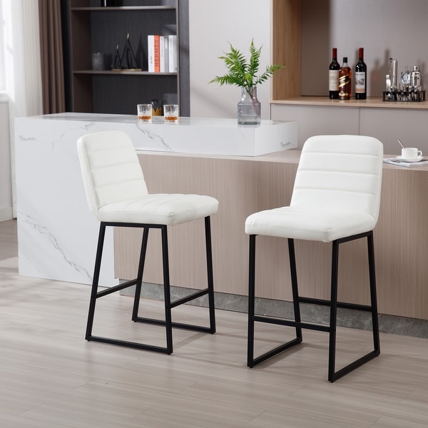 Modern Bar Stools Set of 2 PU Leather Upholstered Barstools Breakfast Bar Stool with Back Metal Frame Footrest for Kitchen On Sale Bed Bath Beyond 40484969