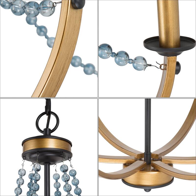 Mid-century Modern 6-Light Empire French Country Boho Dining Room Chandelier with Crystal Beads - D25" x H28.5"