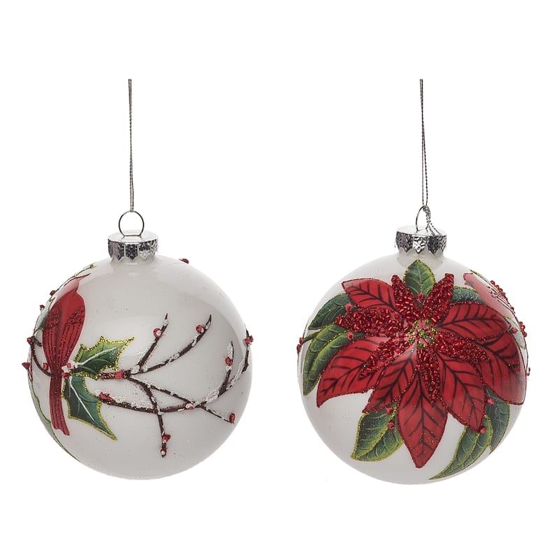 Transpac Glass 4.5 in. Multicolored Christmas Poinsettia Ornament Set of 2