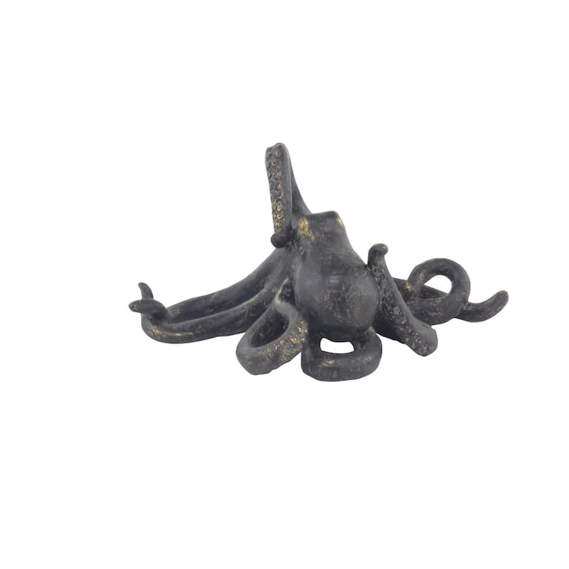 Black Polystone Octopus Decorative Sculpture with Long Tentacles and Suctions Detailing - 11 x 7 x 5