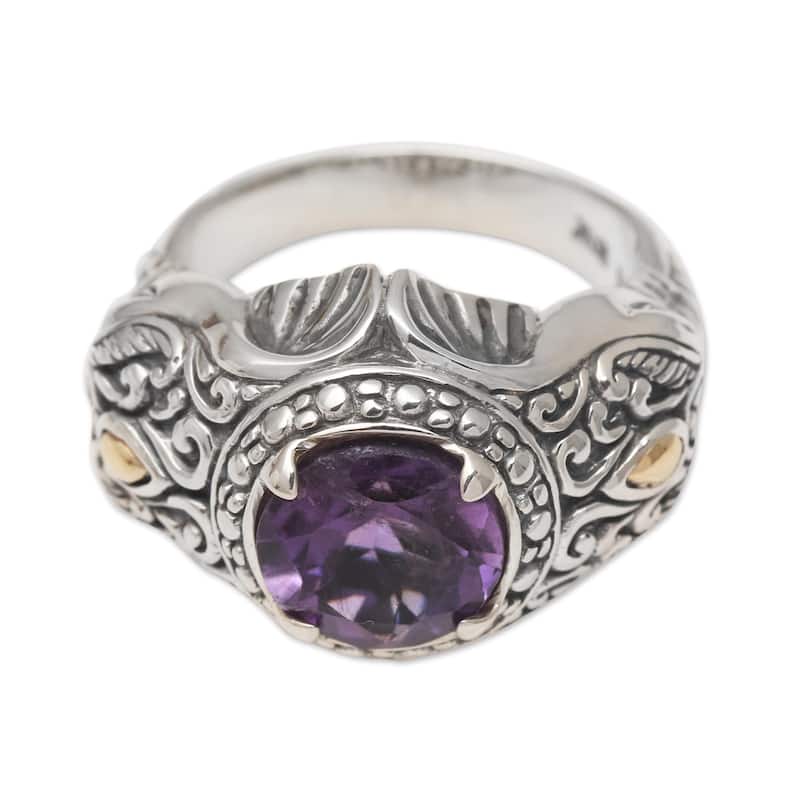 Novica Handmade Maharaja Men'S Gold Accented Amethyst Ring - 7