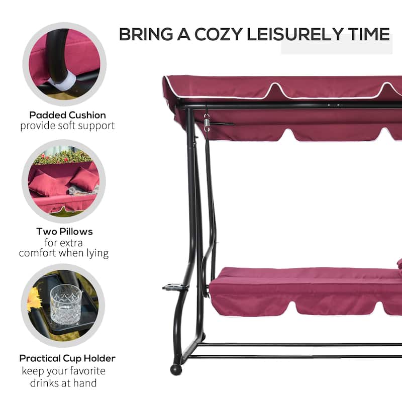 Outsunny 3 Seat Outdoor Free Standing Covered Swing Bench with Comfortable Cushioned Fabric & Included Canopy