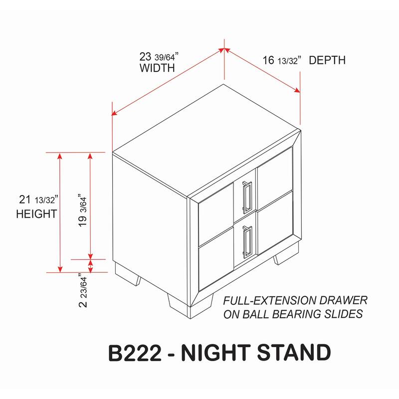 Dawson Light Brown Wood Slim Profile 2 Drawer Nightstand