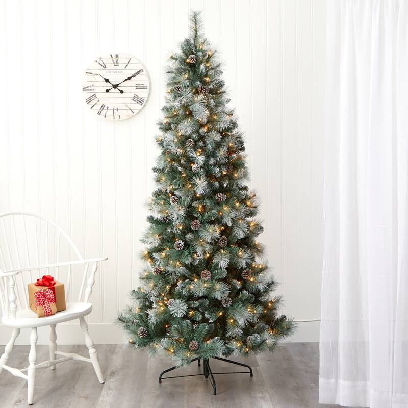 7’ Pre-Lit Brit Columbia Pine Artificial Christmas Tree, Clear LED Lights - 7 Foot