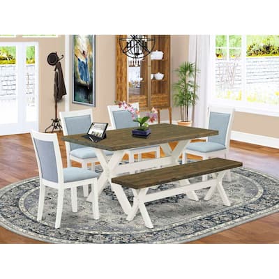 HomeStock 6-Piece Rectangle Wire Brushed Linen White Finish Solid Wood Top Dining Table with 1-Bench, 4-Chairs