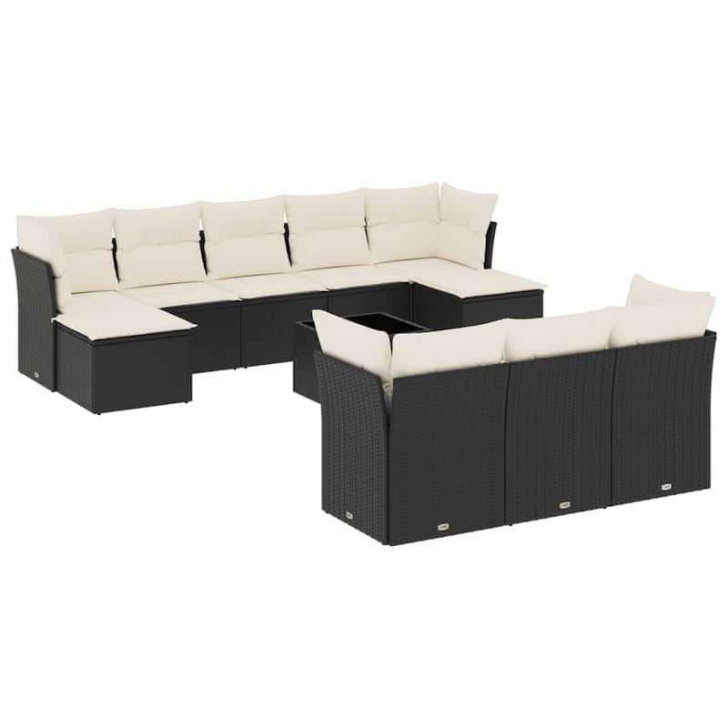 vidaXL Patio Sofa Set with Cushions Outdoor Furniture 10 Piece Poly Rattan - 21.7 x 21.7 x 14.6