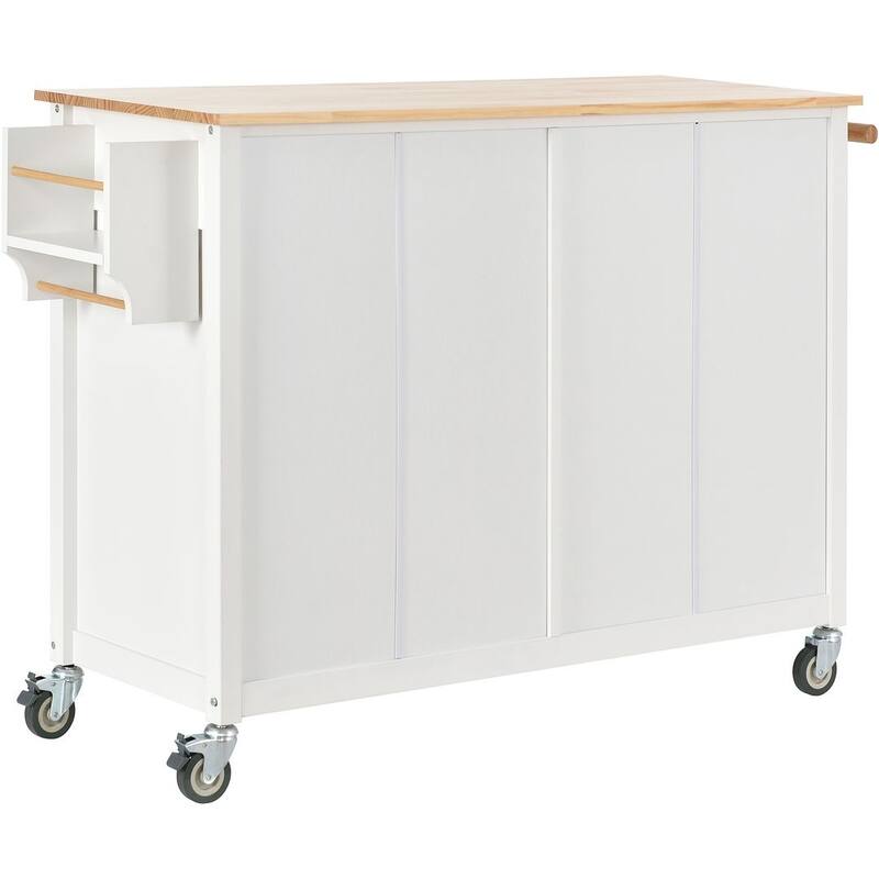 Kitchen Island Cart with Solid Wood Top, Locking Wheels, Spice & Towel Rack