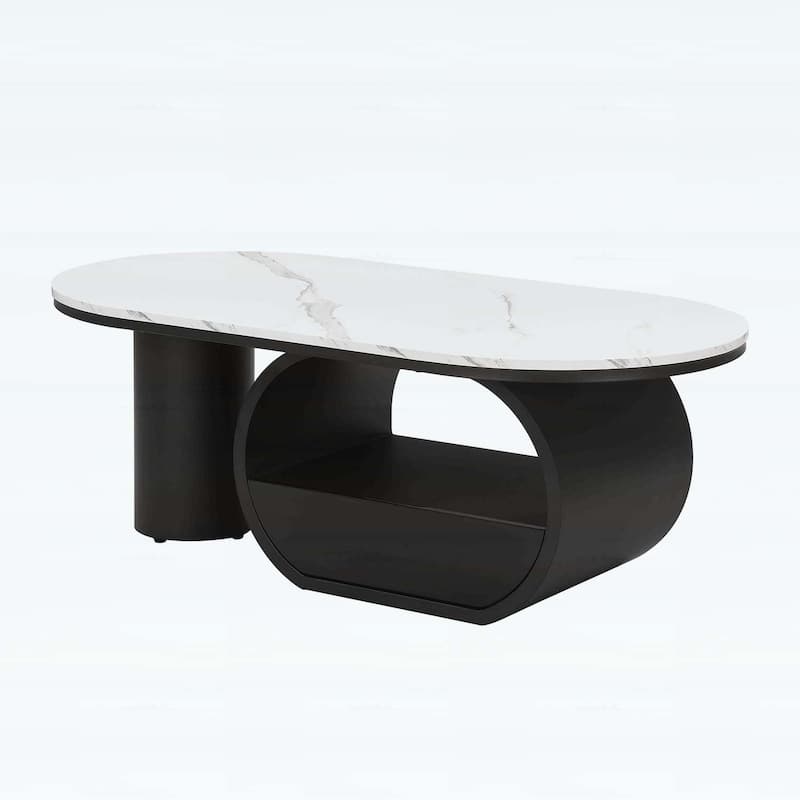 Modern Oval Coffee Table with Storage,Metal Frame for Elegant Living Room Decor