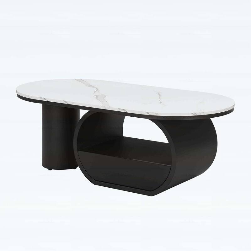 Oval Coffee Table with Storage Drawer,Sturdy Metal Frame for Modern Living Room,Space-Saving Design