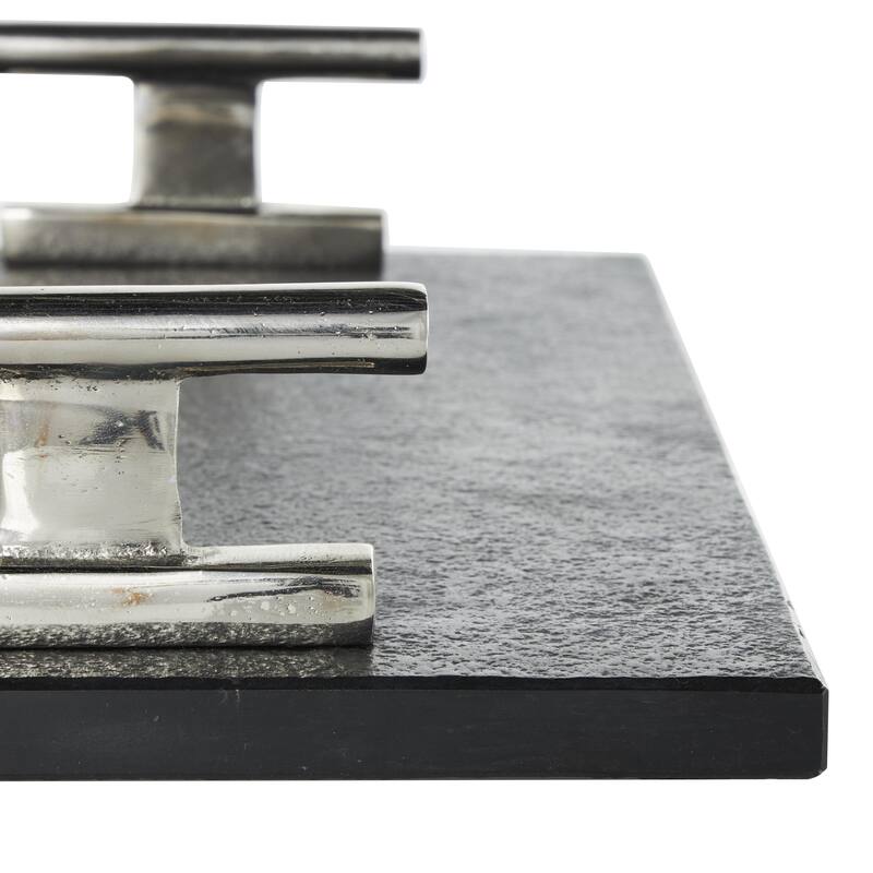 Marble Textured Living Room Decor Tray with Rod Handles - Set of 2 Black - Roche River Decor