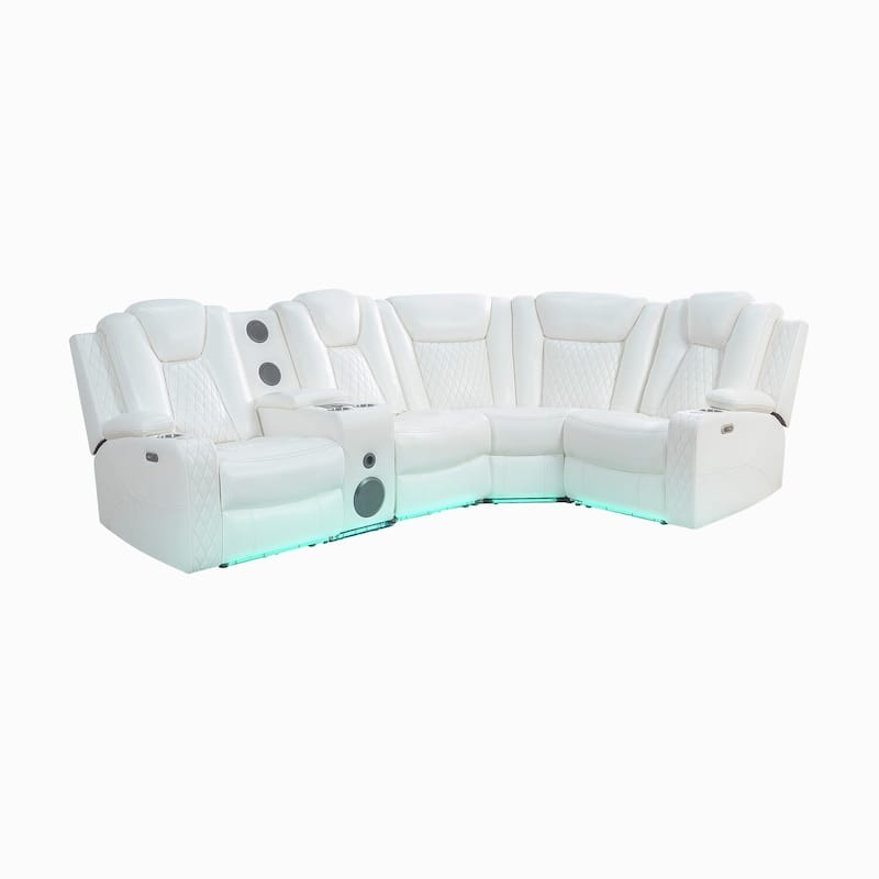 Premium Air Leather Home Theater Loveseat with LED Lights, Recliner with Built-in Speakers & Wireless Charging