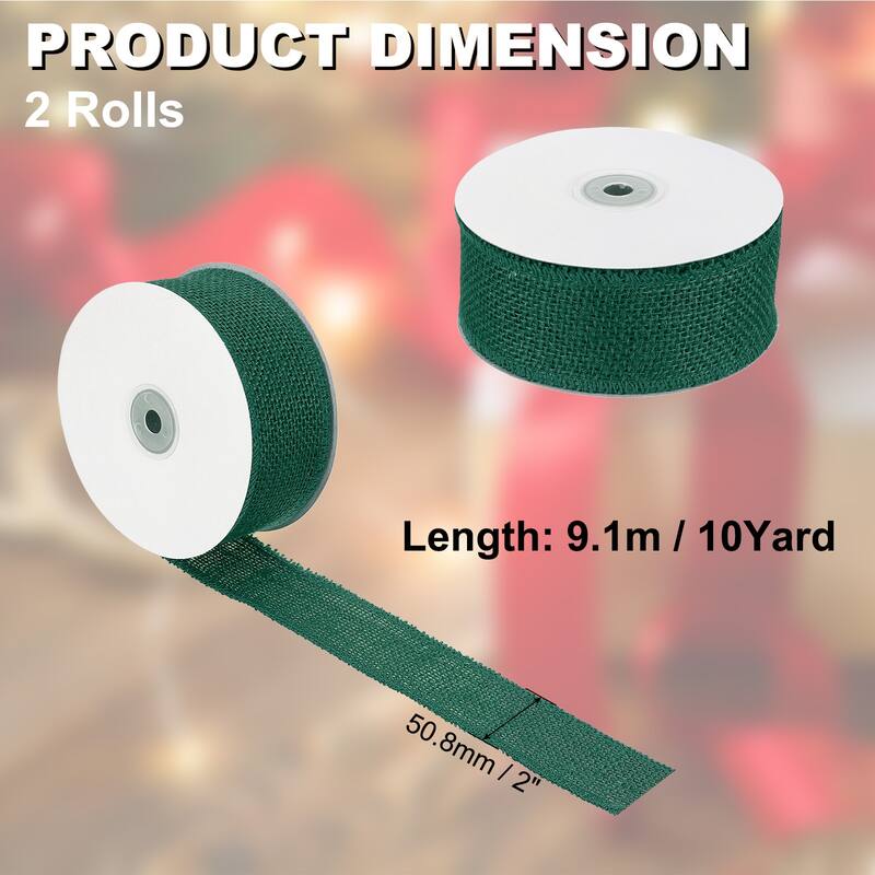 Burlap Fabric Ribbon 2pcs Jute Crafts Roll Wrapping - Green - 2 Inch x 10 Yards