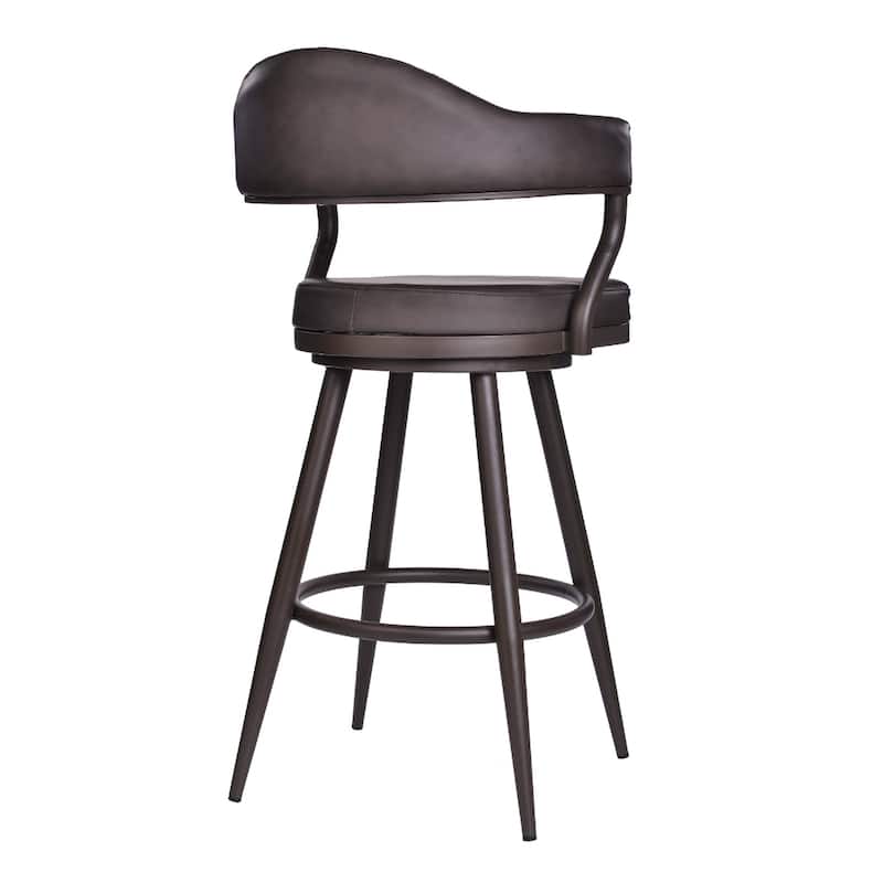 Brown Faux Leather Counter Height Swivel Bar Chair with Arms and Footrest - 23” x 22” x 37.5” (D x W x H)