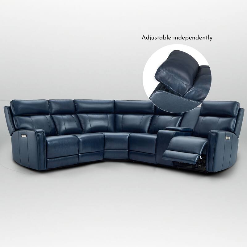104" W Genuine Leather Power Recliner Sectional Sofa with Zero Gravity, Ajustable Headrest, USB Ports & Console