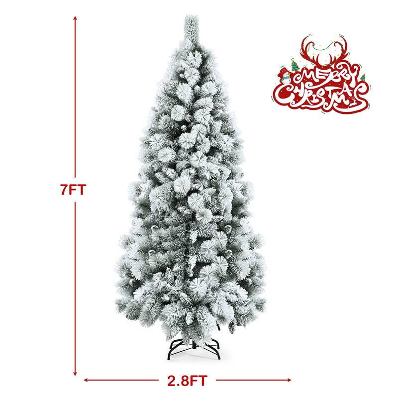 Gymax 5/6/7 FT Artificial Hinged Christmas Tree Snow-Flocked Xmas Tree - See Details