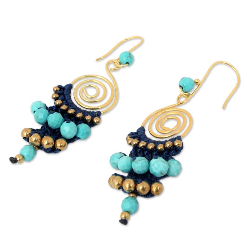 Handmade Gold Overlay and Brass 'Blue Spiral' Calcite Earrings (Thailand)