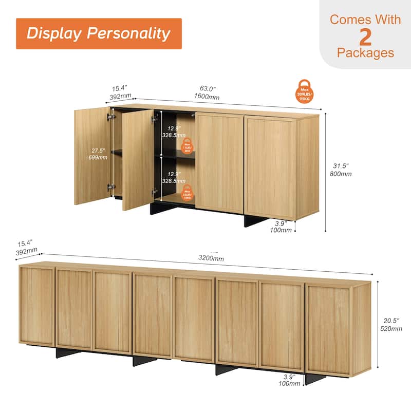 WAMPAT Buffet Cabinets, Modern Sideboard with Large Storage Space and T-Shaped Legs for Dinning Room, Kitchen
