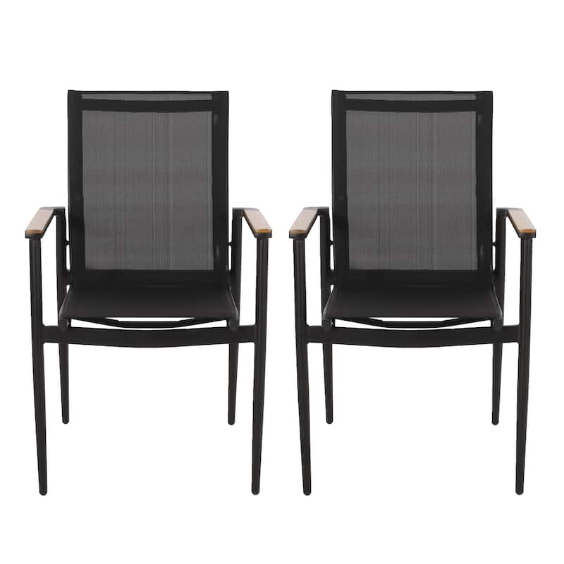 Barrister Outdoor Mesh and Aluminum Dining Chairs by Christopher Knight Home