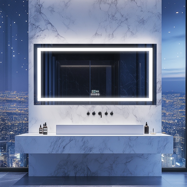 56 x28 Large Bluetooth Lighted Bathroom Mirror LED with Lights Date and Time Bluetooth Music Speaker On Sale Bed Bath Beyond 41435806