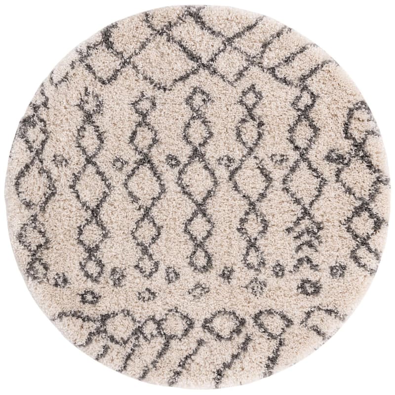 Shag Shoploni Collection Area Rug - 4'1" Round - Pure Ivory