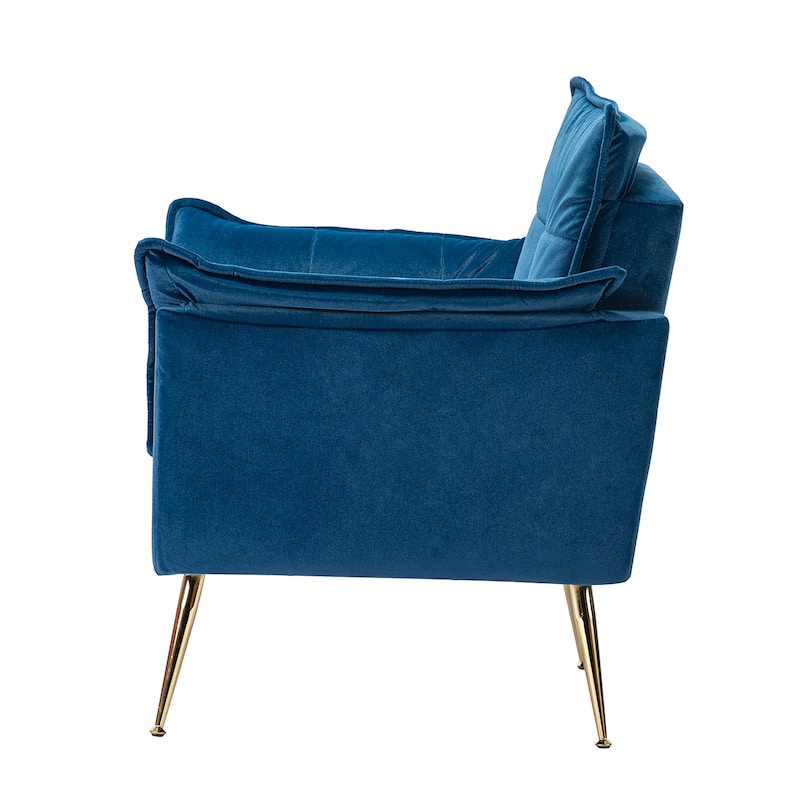 1ida Modern Velvet Tufted Padded Cushion Armchair with Golden Metal Legs by HULALA HOME