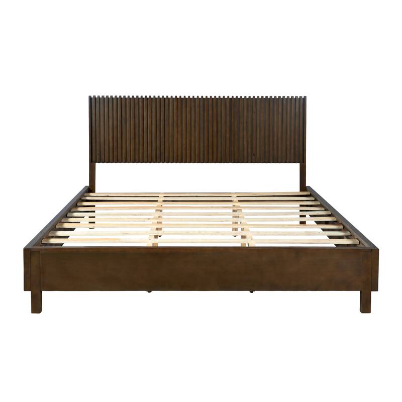 Christopher Knight Home - Adelynn Modern Wood Platform Bed with Vertical Slat Headboard, No Box Spring Needed