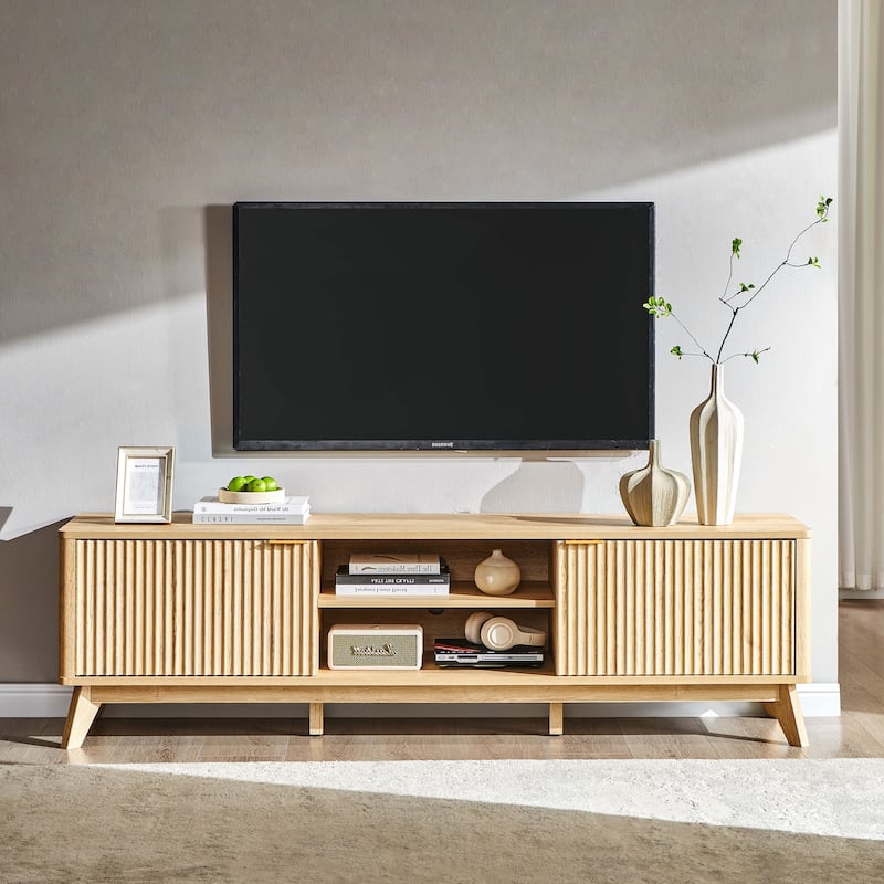 70" Modern Fluted TV Stand for Living Room, Wood Entertainment Center
