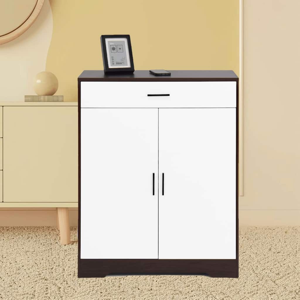 Freestanding Wooden Shoe Rack Storage Cabinet with Adjustable Shelves, Drawer and 4 Tiers, for Mudroom, Porch and Hallway