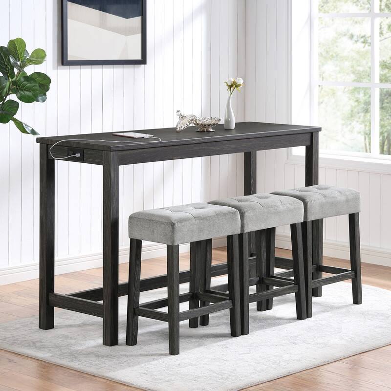 Bar Table Set with 3 Stools and Power Outlet
