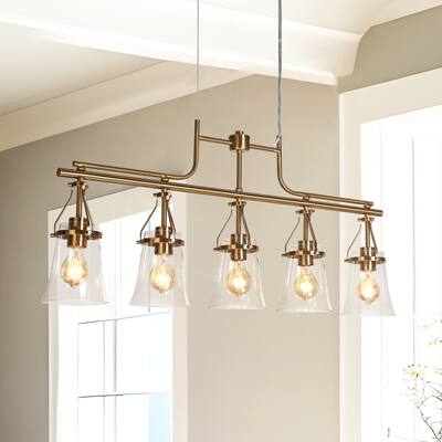 Haye Modern Black Gold 5-Light Chandelier Linear Kitchen Island Lights for Dining Room - W37.8" * H16.9"