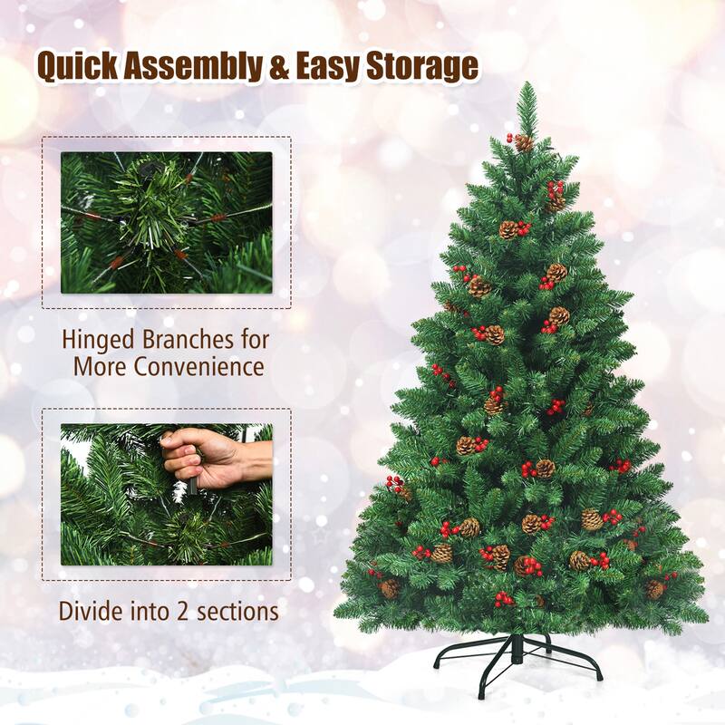 Gymax 4.5FT Pre-Lit Christmas Tree Hinged Artificial Tree Indoor w/ - See Details