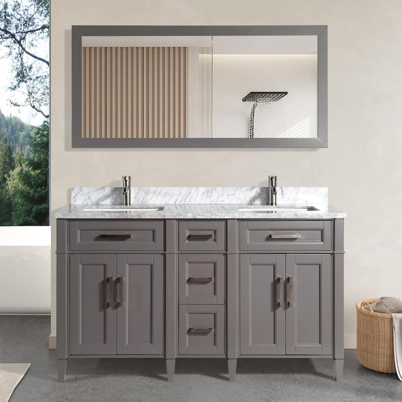 Vanity Art 60 in. Modern Double Sink Bathroom Vanity with Top and Mirror