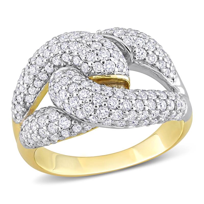 Miadora 1-3/8ct TDW Diamond Knot Design Cluster Ring in 14k White and Yellow Gold
