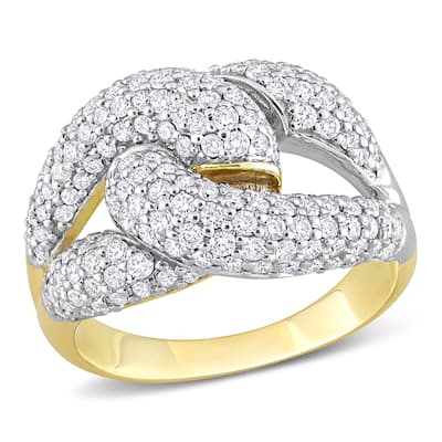 Miadora 1-3/8ct TDW Diamond Knot Design Cluster Ring in 14k White and Yellow Gold