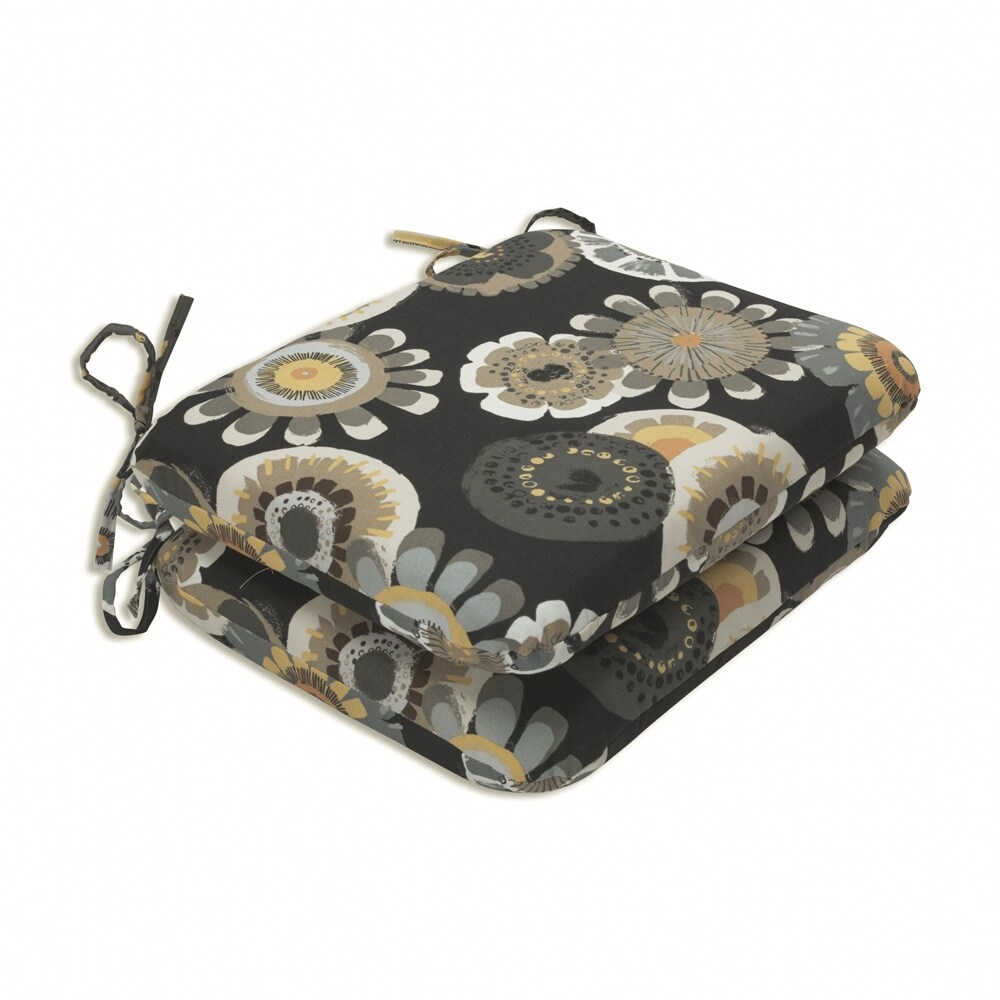Outdoor Black and Yellow Floral Rounded Seat Cushion (Set of 2) Bed