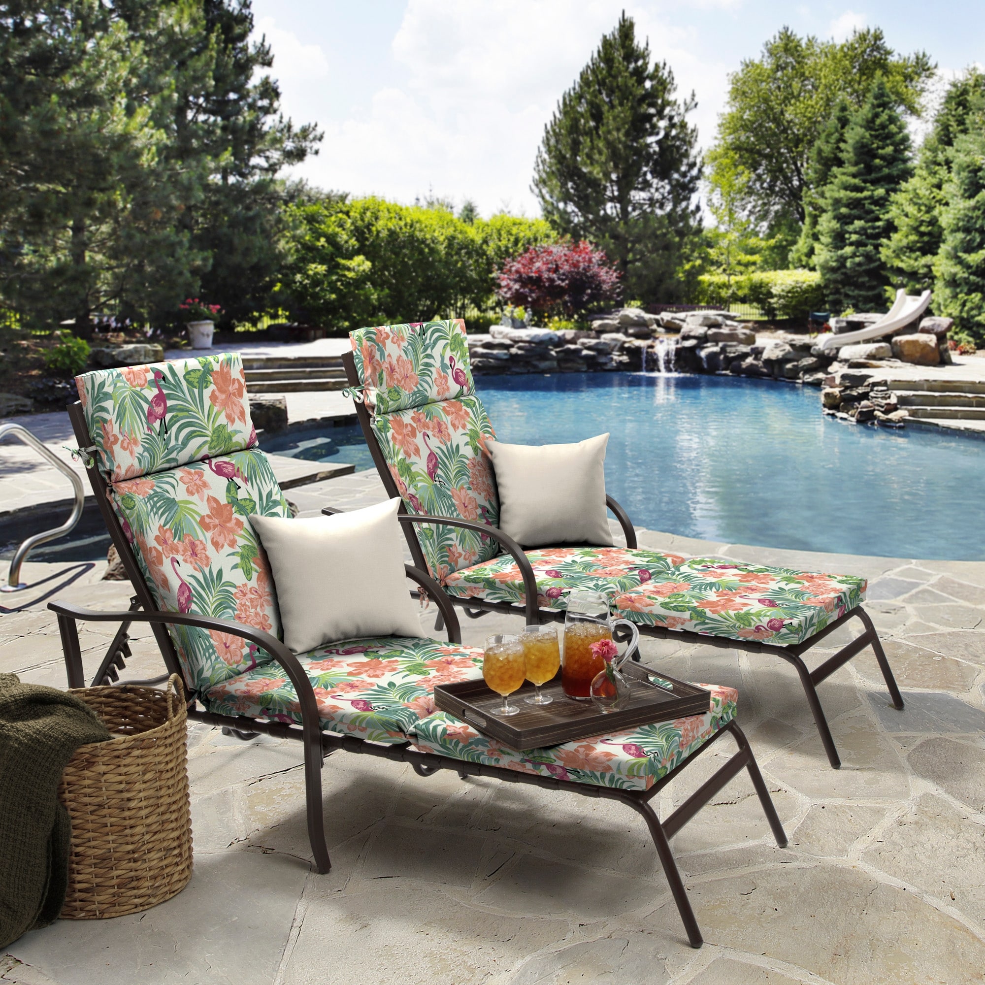 Arden Selections Luau Flamingo Tropical Chaise Cushion 72 in L x