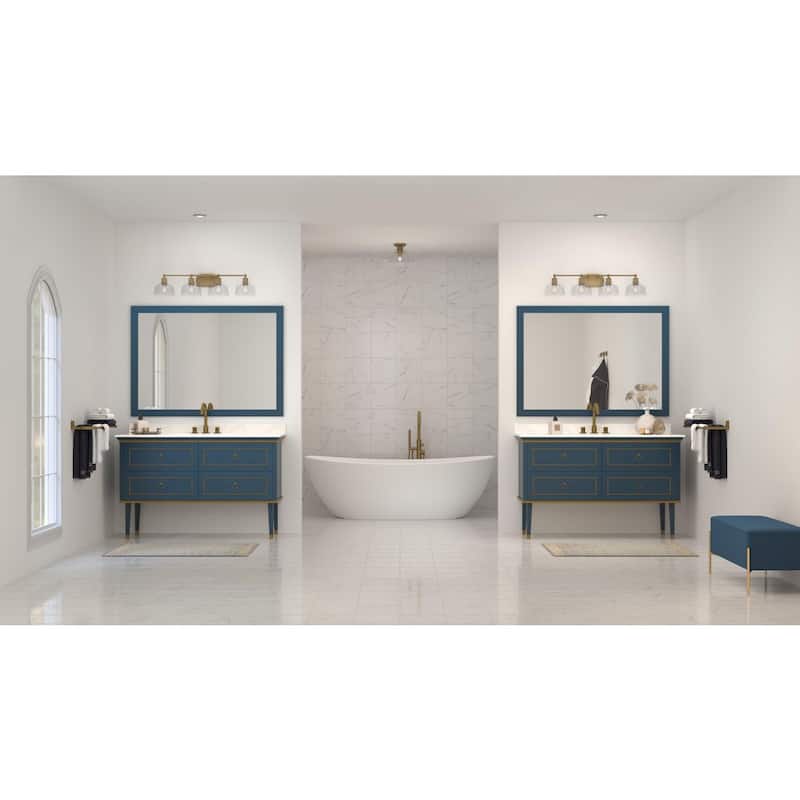 Singleton Collection 4-Light 36 in. Vintage Brass Vanity Light with Clear Glass Shades - Small