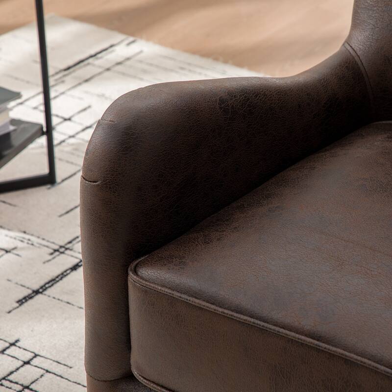 28"W PU High Back Upholstered Accent Chair, Retro Wingback Arm Chair ,Single Sofa Bedroom Reading Seat with Solid Wood Legs