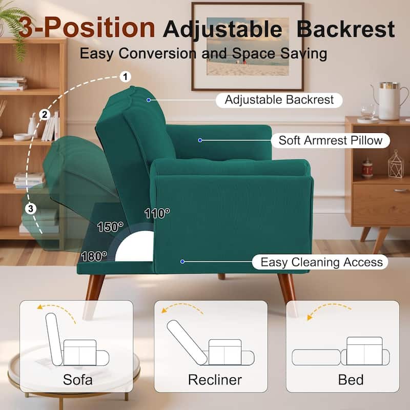 75″ Convertible Futon Sofa Bed, Small Futon Couch with Adjustable Backrest, Sleeper Sofa Couches for Small Living Room, Office