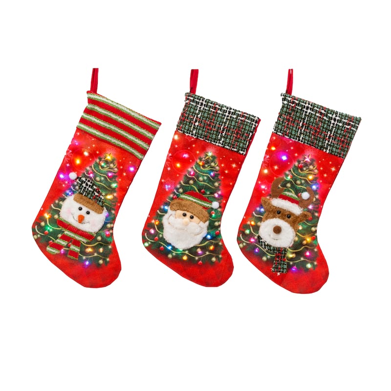Set of 3 Lighted Christmas Stockings - N/A
