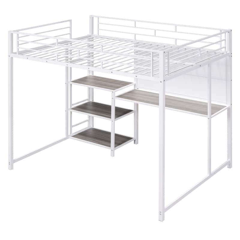 Full Size Loft Bed with Desk, Whiteboard, and Shelves, a Versatile and Functional Piece for Any Bedroom