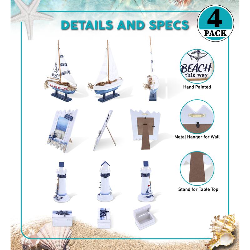 CoTa Global Ocean Blue Nautical Collection - Handcrafted - 4 pcs Set - 11″Lx3.5″Wx16″H