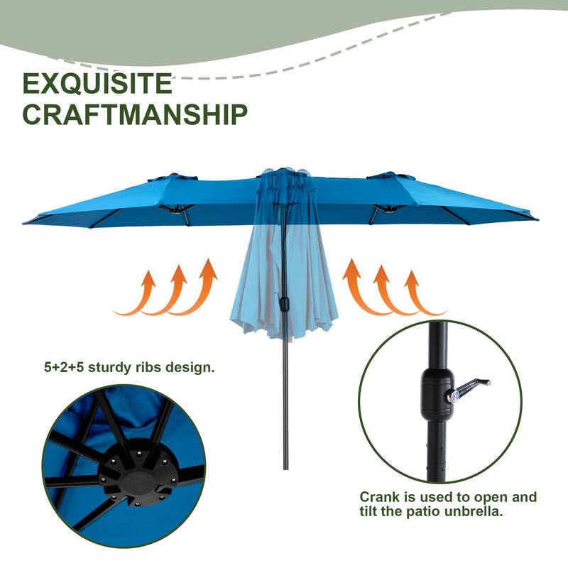 HOMEFUN 14.8 Ft Double Sided Outdoor Umbrella Rectangular Large with Crank