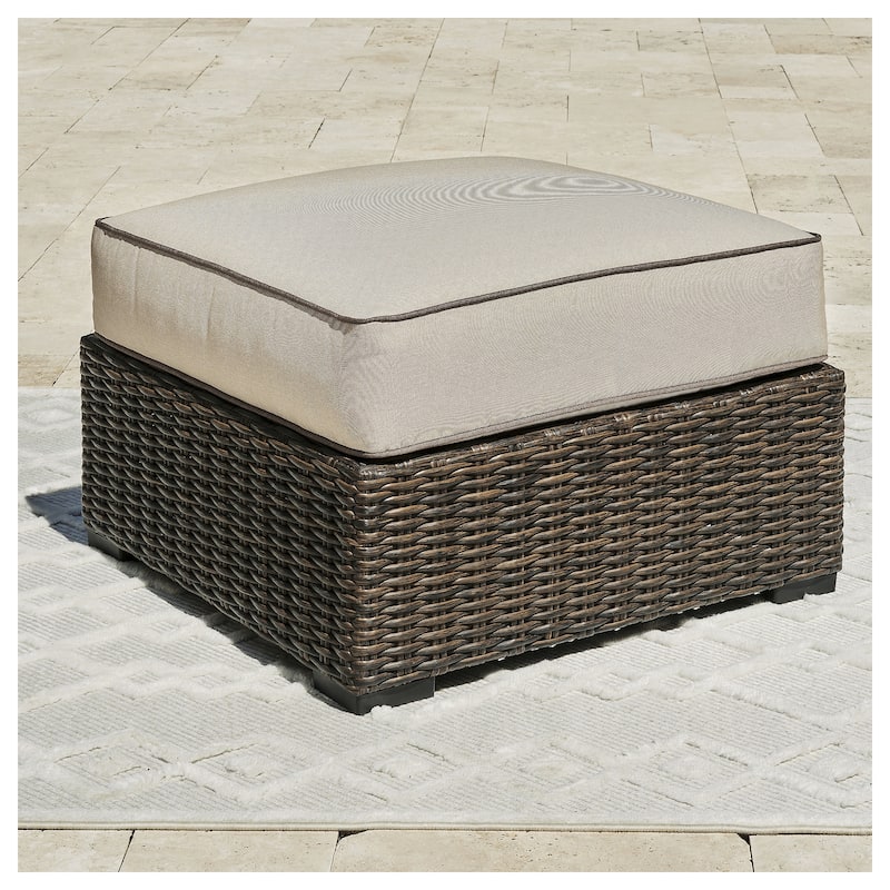 Signature Design by Ashley Coastline Bay Brown Outdoor Ottoman with Cushion - 28.5" W x 28.5" D x 19.5" H - Brown - 28.5" W x 28.5" D x 19.5" H