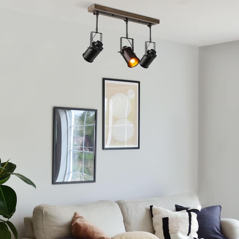 Modern Farmhouse 3-Light Black Track Lighting Adjustable Head Spot Lights - L 26.5" x W 4.75"x H 13.5"