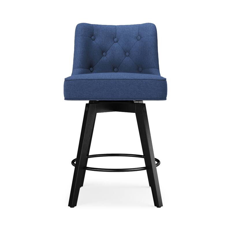 Modern 26.in Swivel Bar stool Upholstered Wooden Counter Height Footrest Armless Stool with Back - Set of 4 - Blue/Fabric