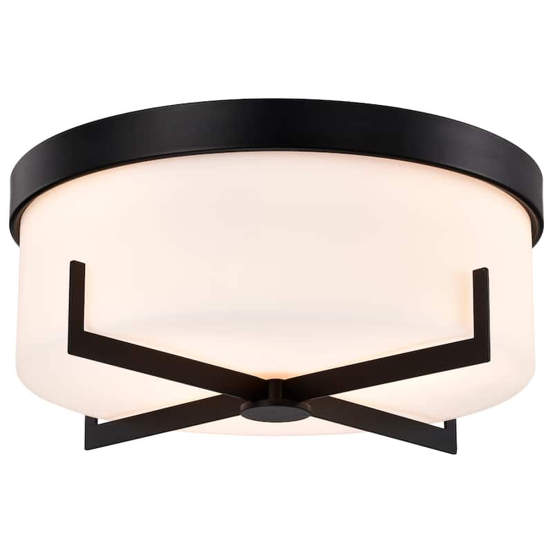 Roselle - 15 Inch Flush Mount - Matte Black with White Glass